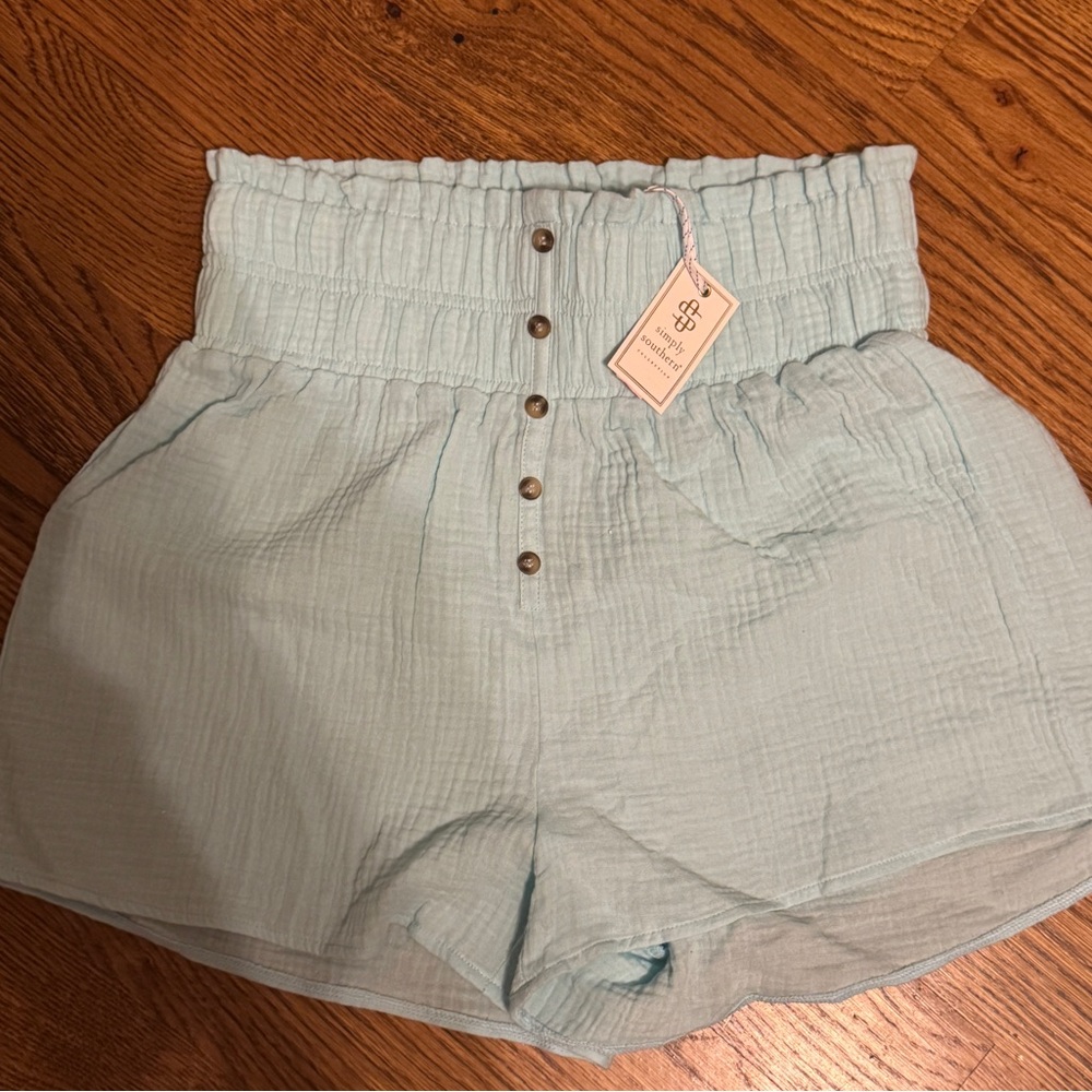 NWT Simply Southern Sky Blue High-Waisted Shorts S/M